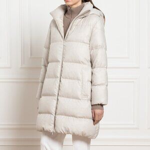 NWT $2099 Sz 42 S Peserico Beige Down Filled Monil Chain Detail Jacket Coat